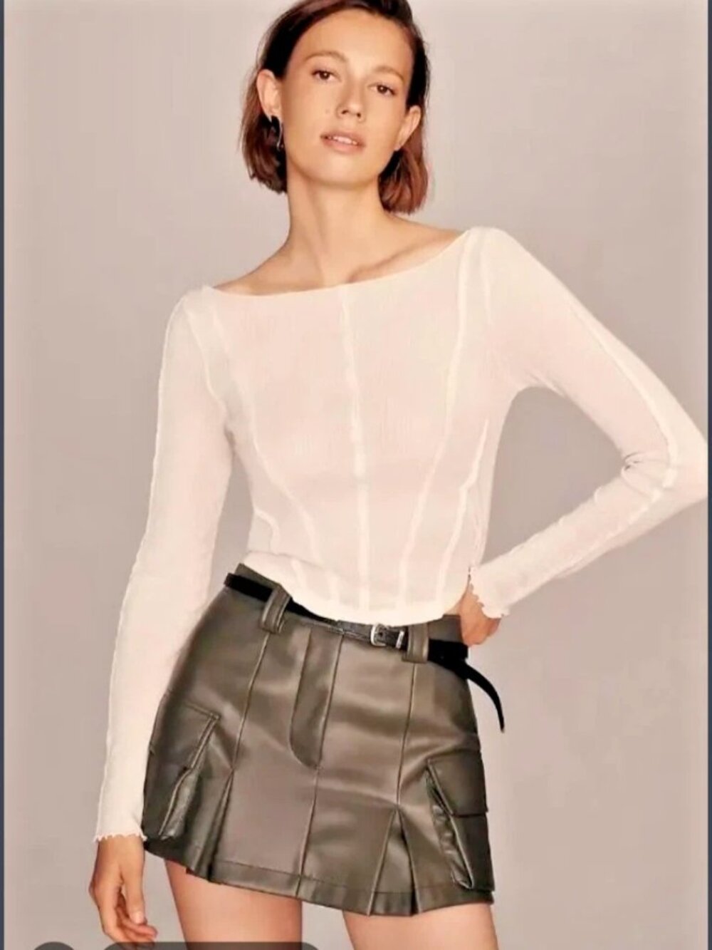 Anthropologie Pilcro Sheer Ribbed Corset Top Ivory Sz M